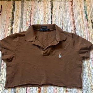 Cropped polo ralph lauren brown collar tee